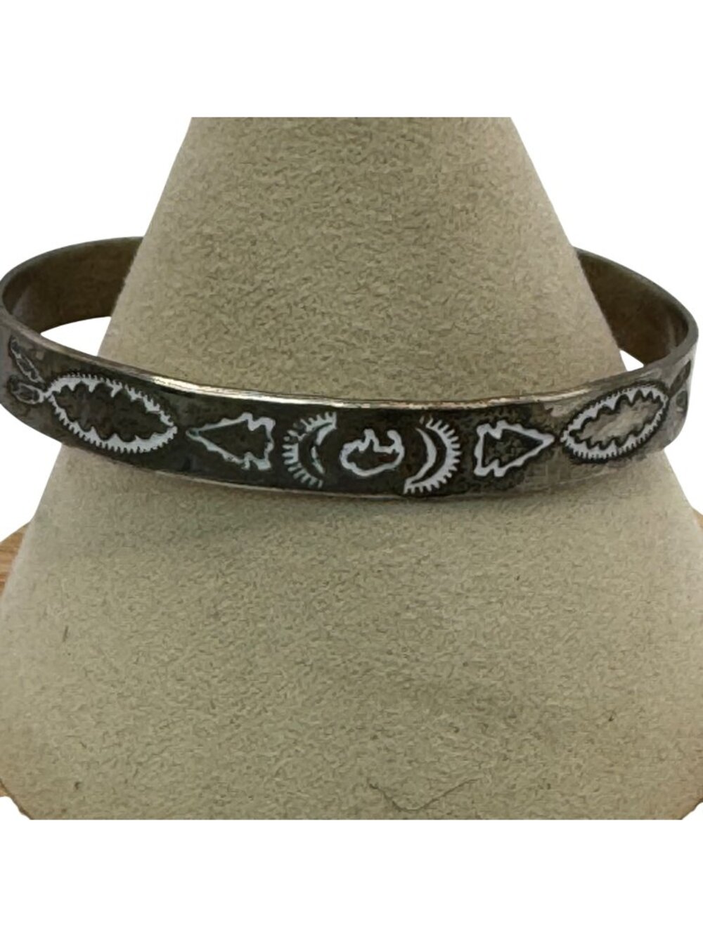 Sterling Silver Plated Cuff Bracelet Engraved Tribal-Style Arrowhead Southwest